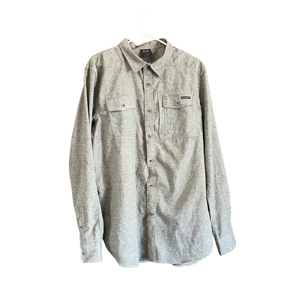 Oakley Mens Gray Heathered Long Sleeve Button Down Utility Shirt Large L RN96548